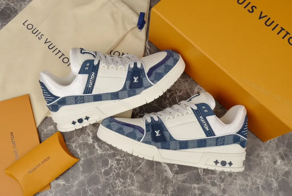 View 3 of Premium-Texture Runner: LV Branding, Navy Suede High-Tops