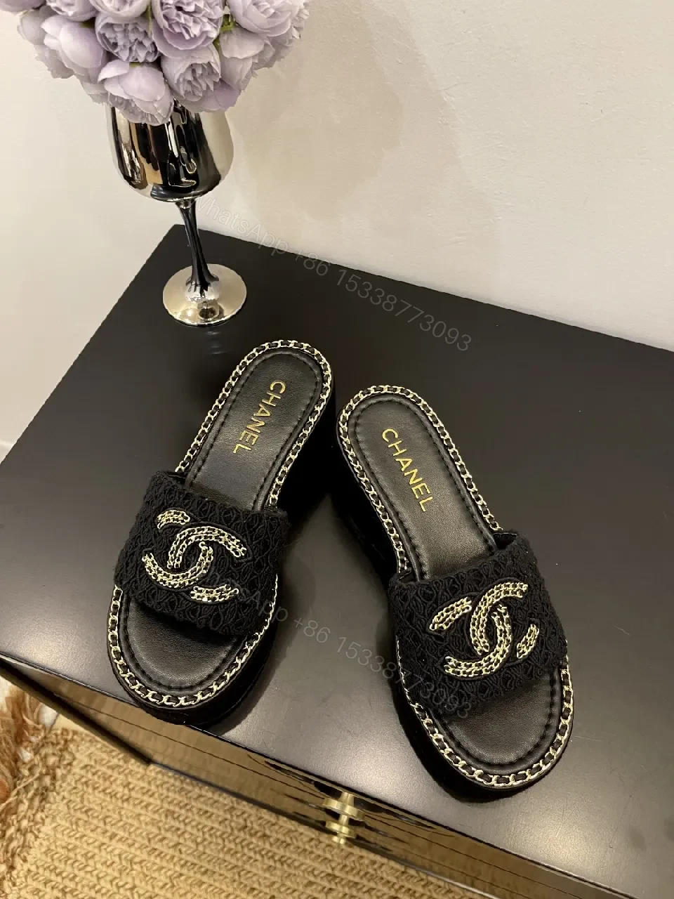 Lux Knit Slides with Signature Chain Detailing — view 1