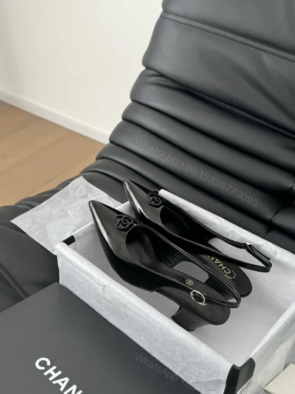 View 6 of Chanel-Inspired Black Patent Slingback Pumps: Sleek Elevation