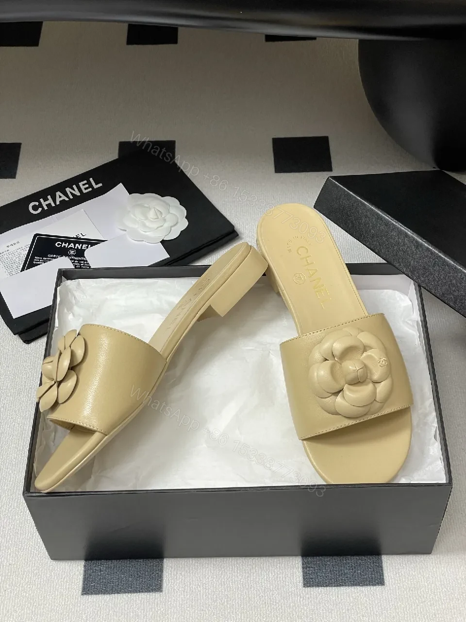 View 7 of Camellia Leather Slides — Soft Nude Comfort, Couture Detail, Everyday Luxury