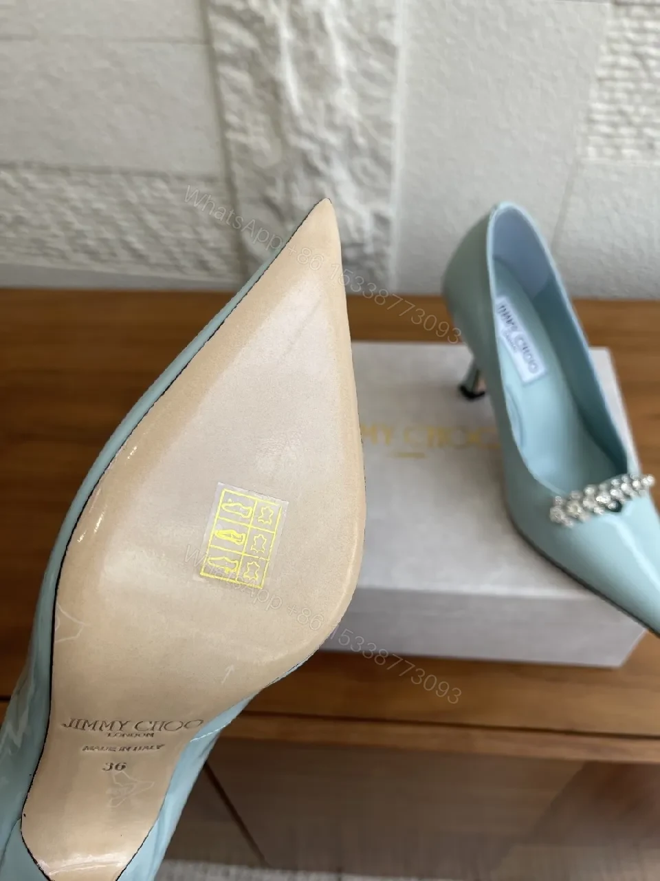 View 6 of Mint Satin Crystal-Embellished Pointed Pumps