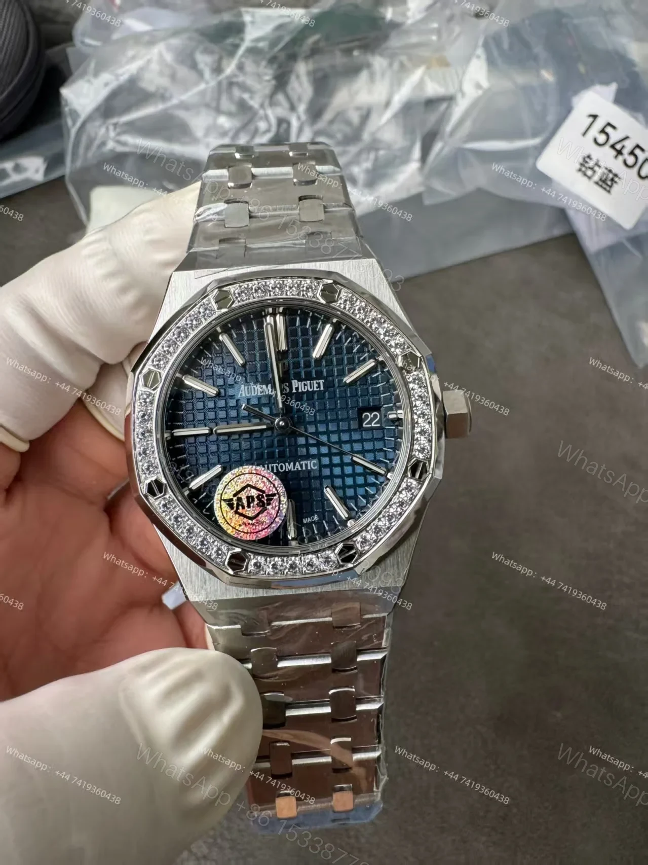 View 2 of Audemars Piguet Super Clone Royal Oak 15451ST Diamond-Set Bezel Blue Dial 37MM