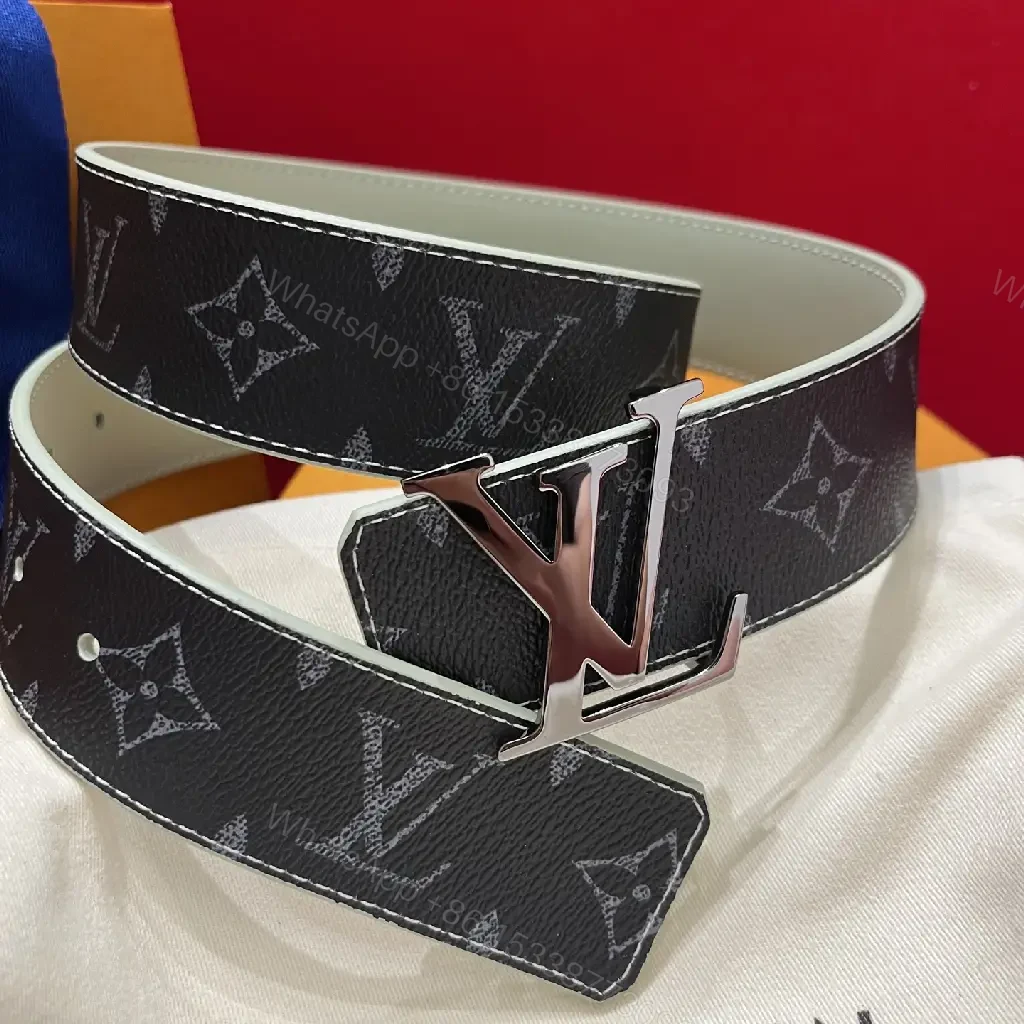 View 7 of Black Leather Luxury Belt with LV Logo Buckle