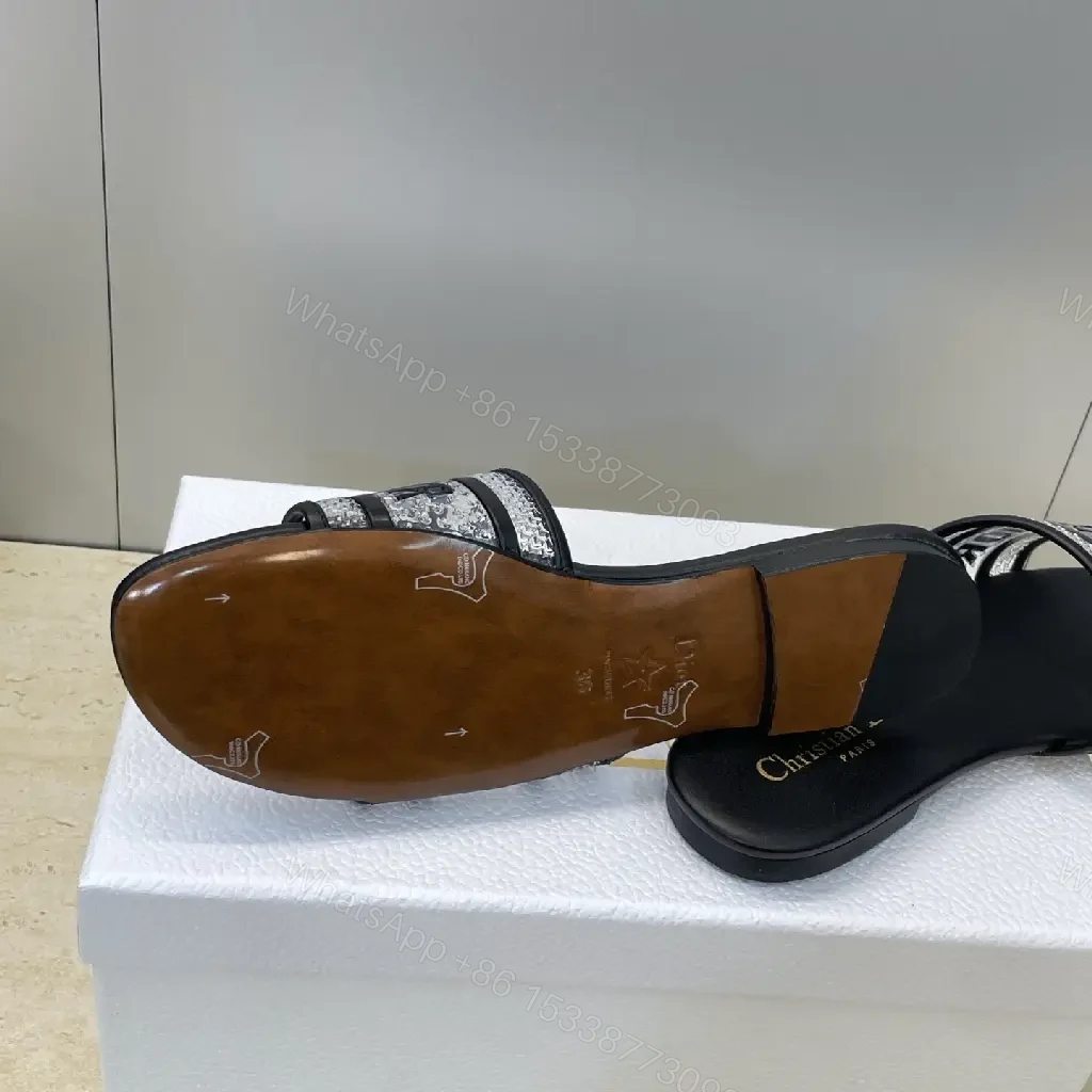 View 6 of Bold Black Synthetic Slide + Braided Strap Luxe + DIOR-inspired Comfort Slides