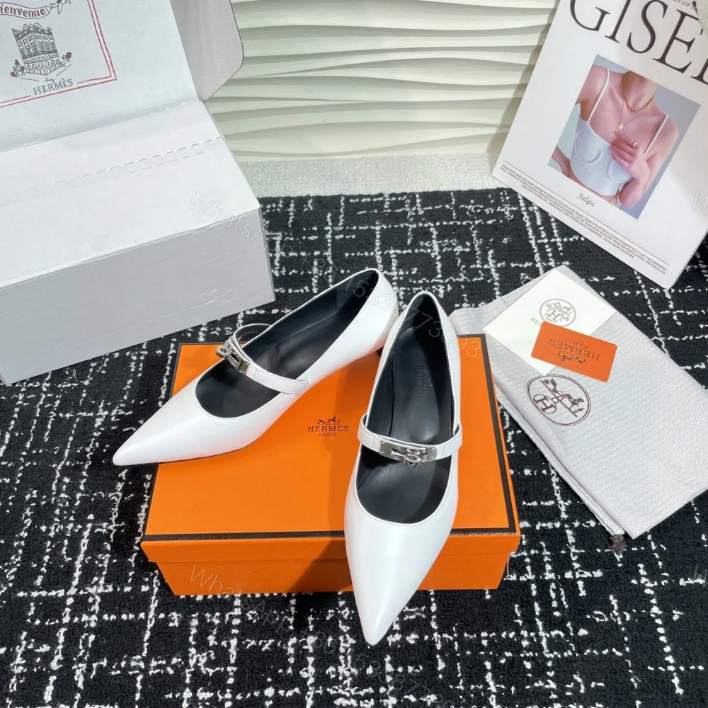 View 4 of 高仿Hermes*Kelly系列H251007Z01小牛皮高踭鞋白色4CM免檢版