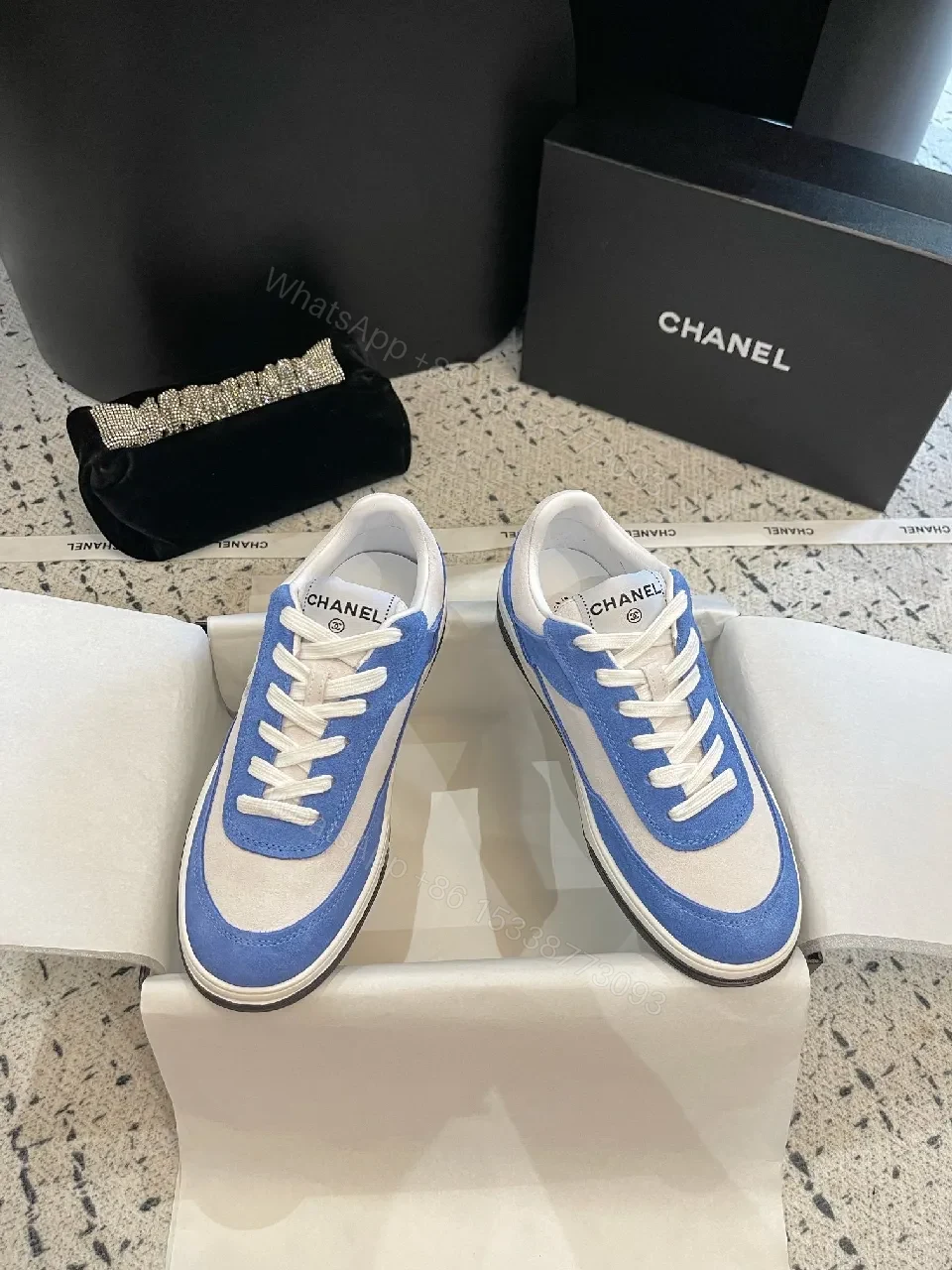 View 4 of Blue Suede & Textile Luxe Sneaker: Modern, Cushioned Comfort
