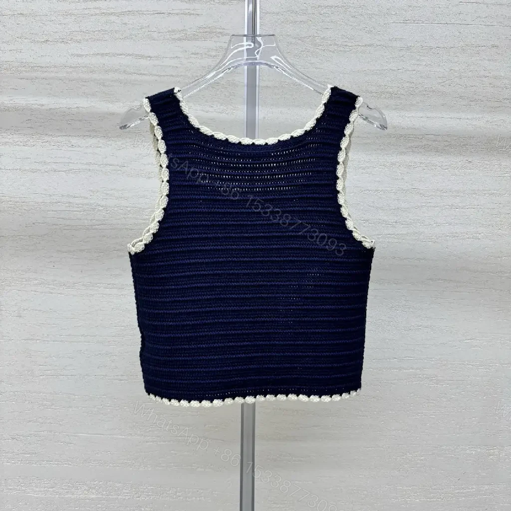 View 9 of Navy Knit Tank with Ivory Trim – Textured Luxury Top
