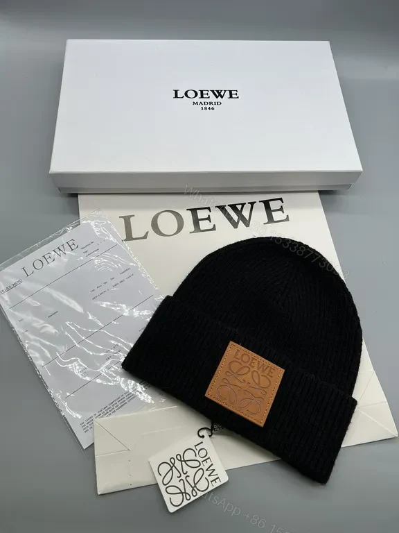 View 4 of Cozy Knit Beanie with Leather Patch â€“ Luxe Loewe-Inspired Style