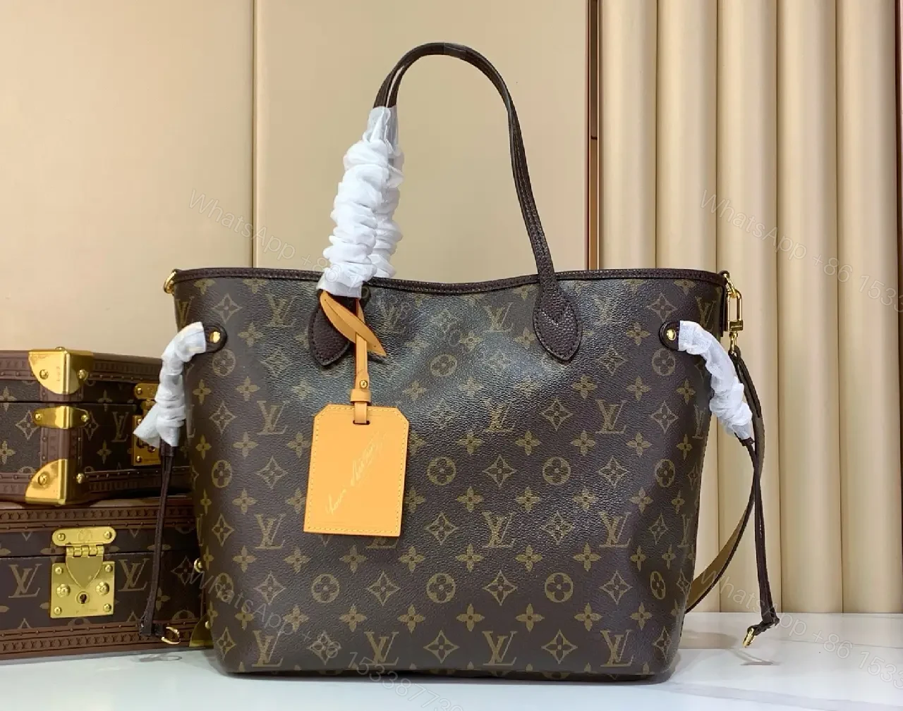 View 4 of Dark Brown Monogram LV Tote Bag - Structured Top-Handle Style