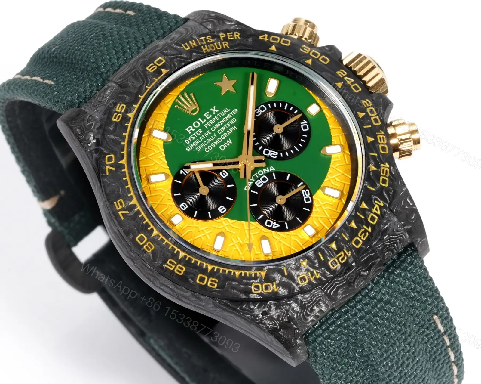 View 3 of Best Rolex Daytona Carbon Fiber Green Strap replica 40MM Skeleton Dial Edition RG-DAYTONA-CARBON-GREEN-STRAP-40