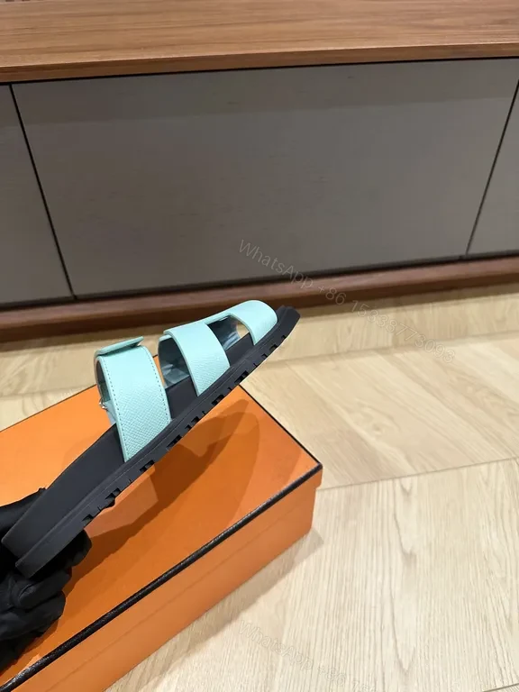 View 7 of Light Blue Leather H-Strap Sandals – Replica Hermes Style