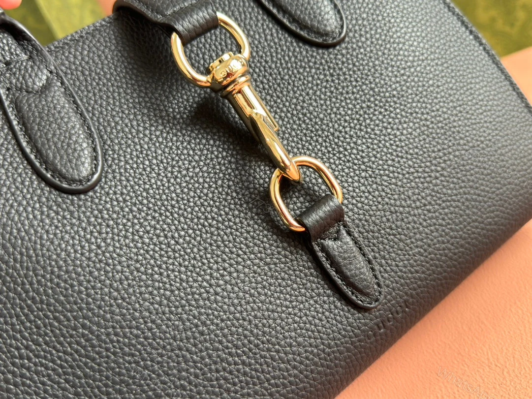 View 7 of JACKIE SMALL TOTE BAG 24 IN BLACK CALFSKIN GOLD HARDWARE