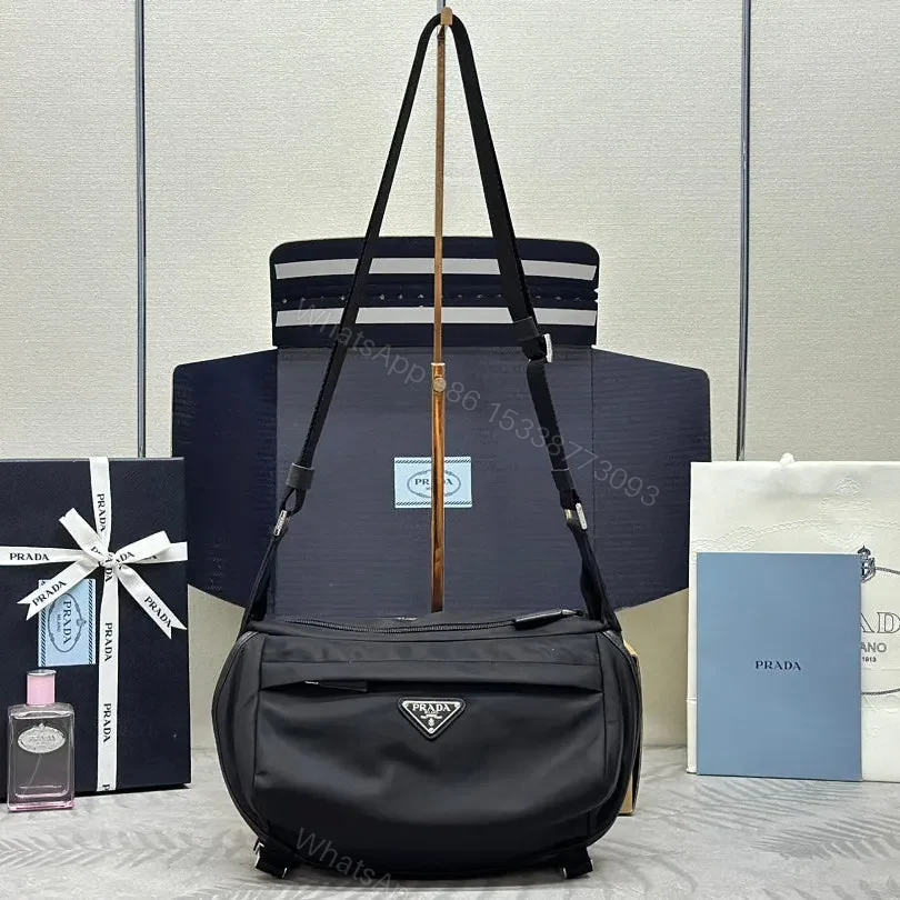 SHOULDER BAG 27 IN BLACK RE-NYLON TRIANGLE LOGO — view 1