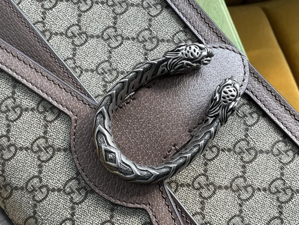 View 9 of Brown Leather-Trim GG Supreme Shoulder Bag with Bold Chain Strap