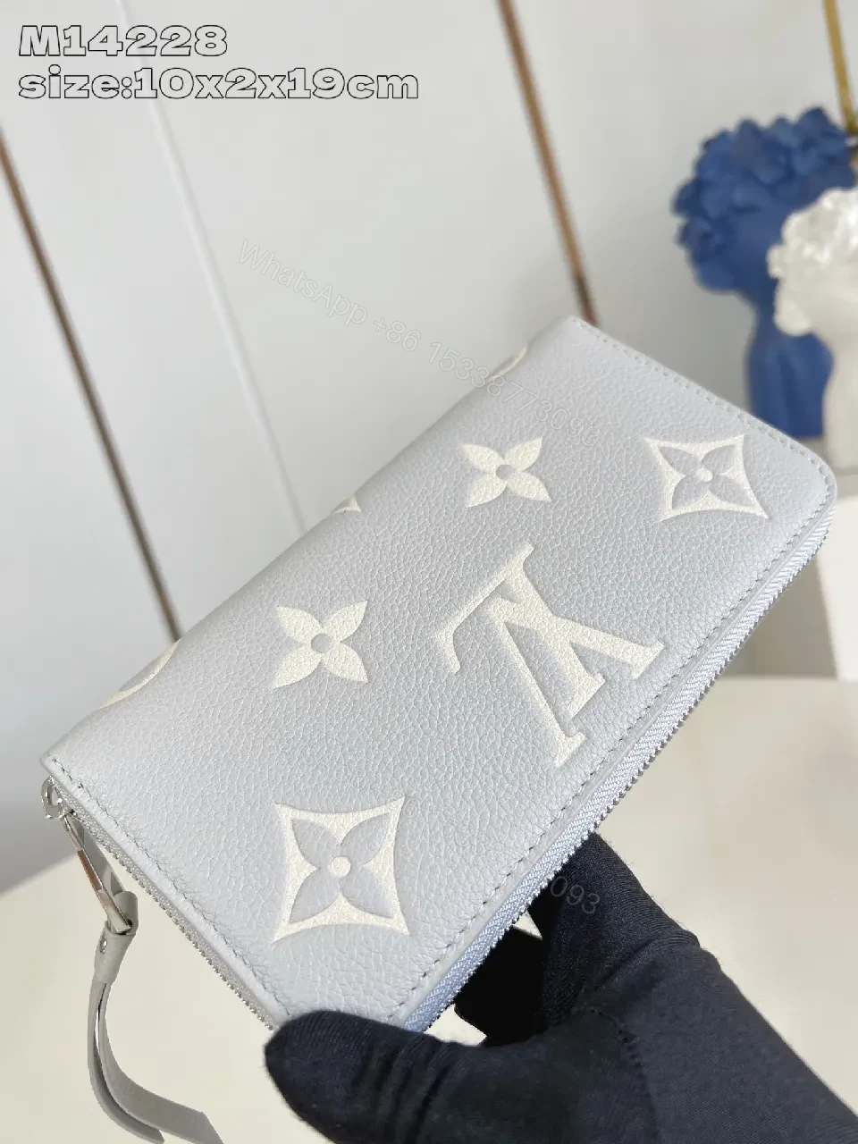 View 5 of Soft Gray Monogram Wallet: Premium Leather Minimalist Cardholder