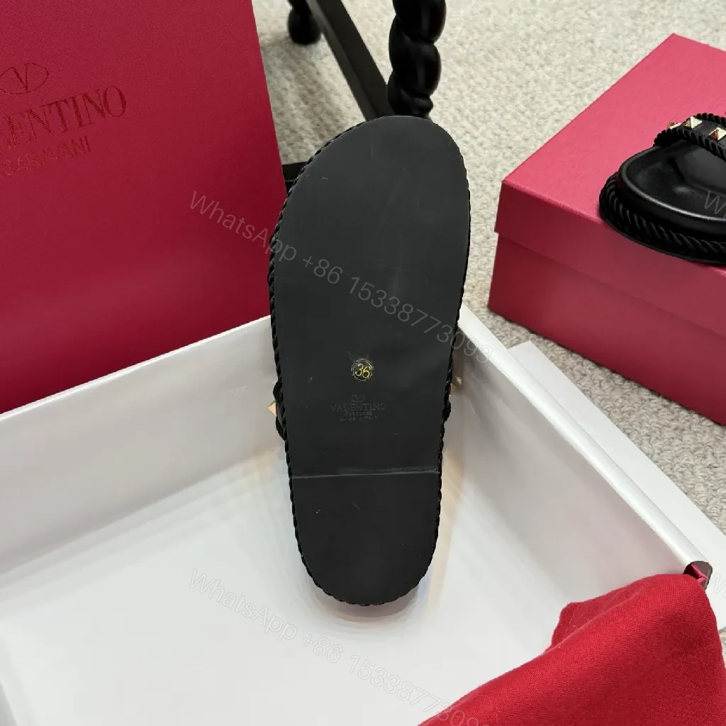 View 9 of Statement Leather Slide with Rope Trim Studs