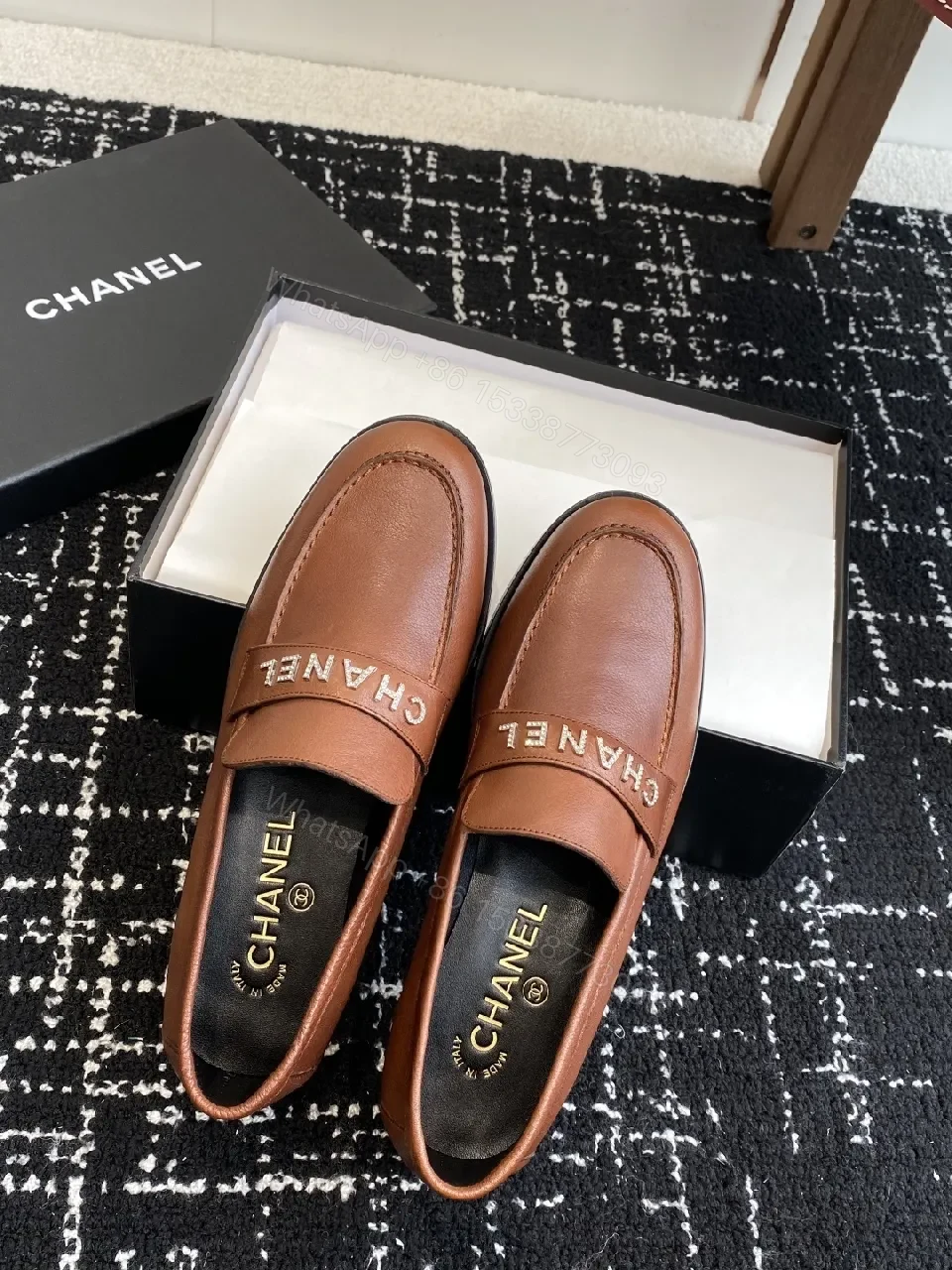 View 4 of Brown Leather Loafers with Chanellike Strap - Sophisticated Comfort