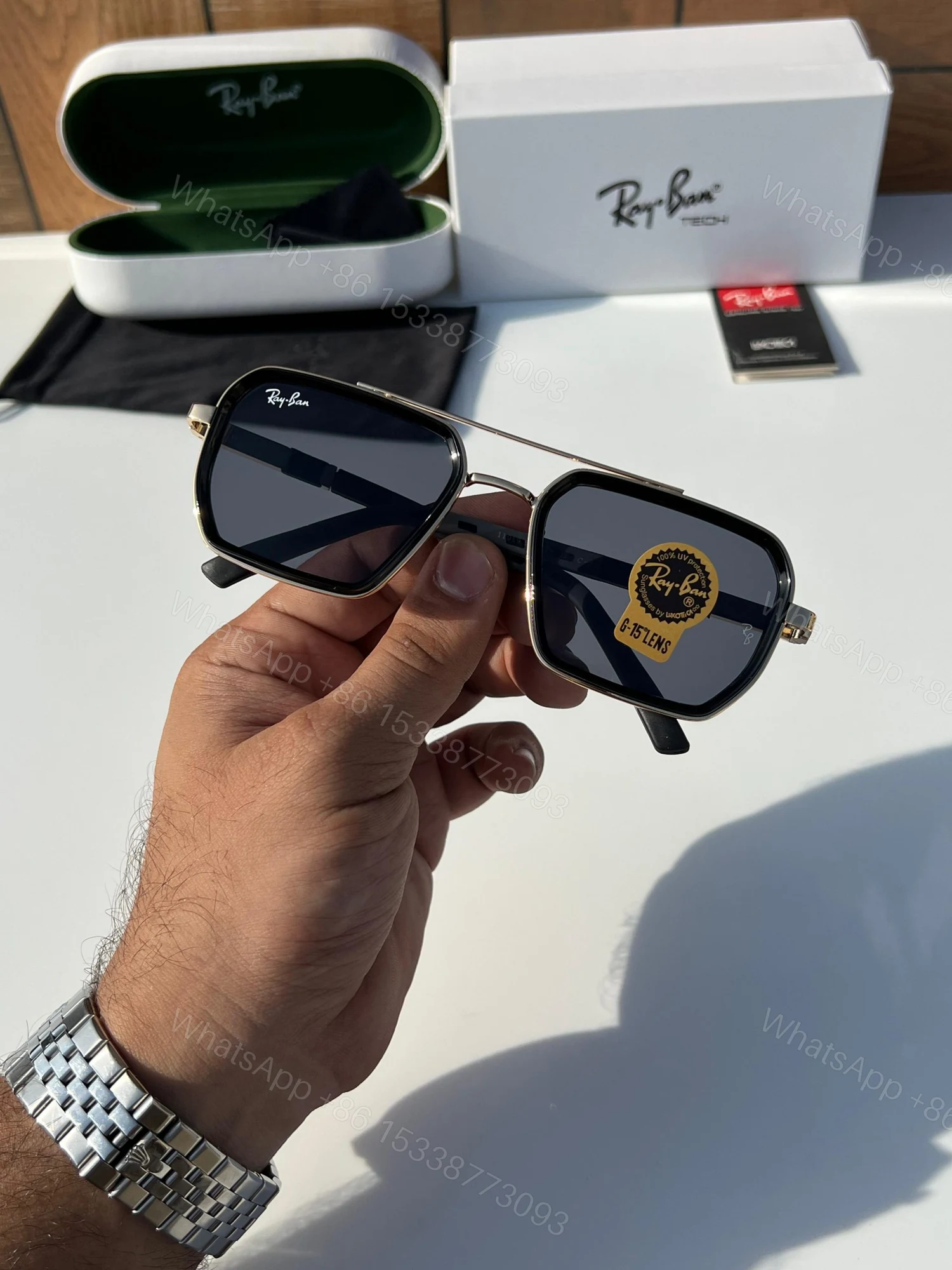 View 4 of FIRST COPY Rayban 11019 gold black sunglasses