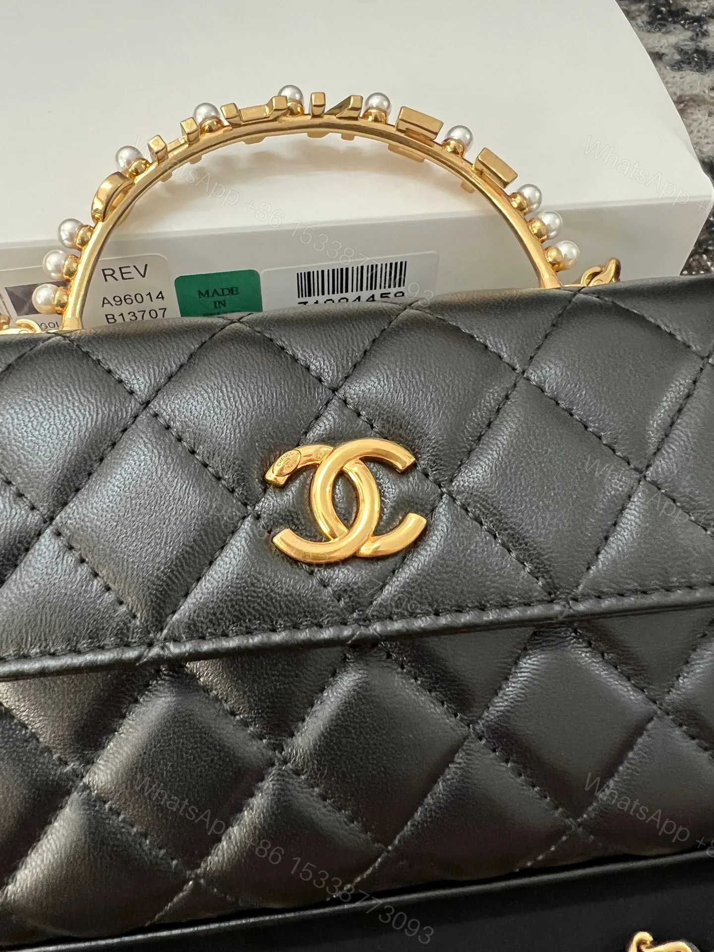 View 5 of Chanel Woc Black Handbags Pearl Handle Plated Lock Gold 19cm