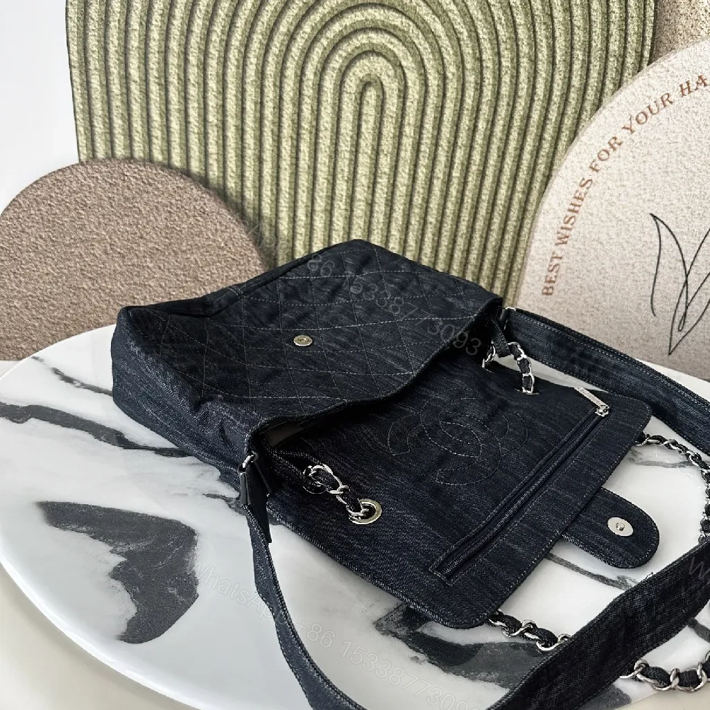 View 6 of Dark Denim Quilted Chain Bag — Modern Luxe, Compact Style