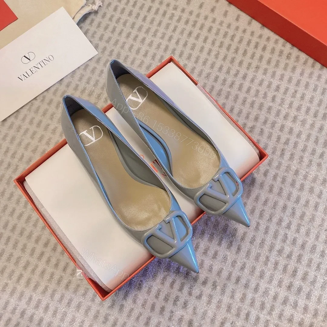 Valentino Women Gray Patent Leather Pointed Pumps — view 1