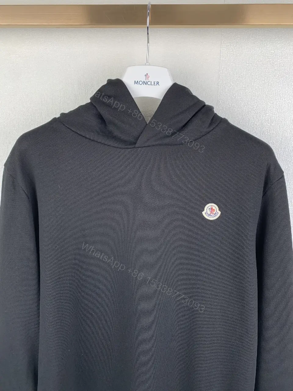 View 3 of Black Premium Minimalist Hoodie with Discrete Moncler Badge - Luxury Everyday Wear