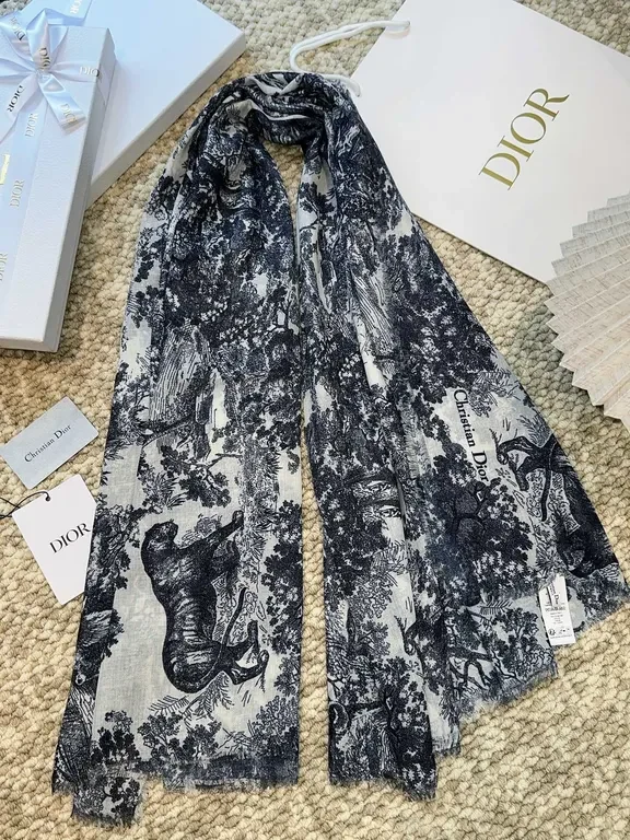 Toile Scarve: Monochrome Dior-Print Silk-Feel Scarf — view 1