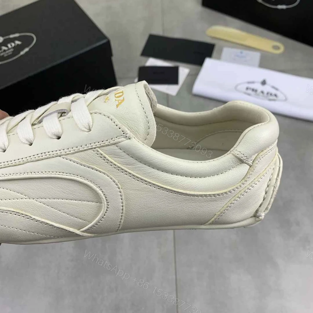 View 8 of Prada Montecarlo Re Edition 2005 Antiqued Nappa Leather Sneakers Chalk White