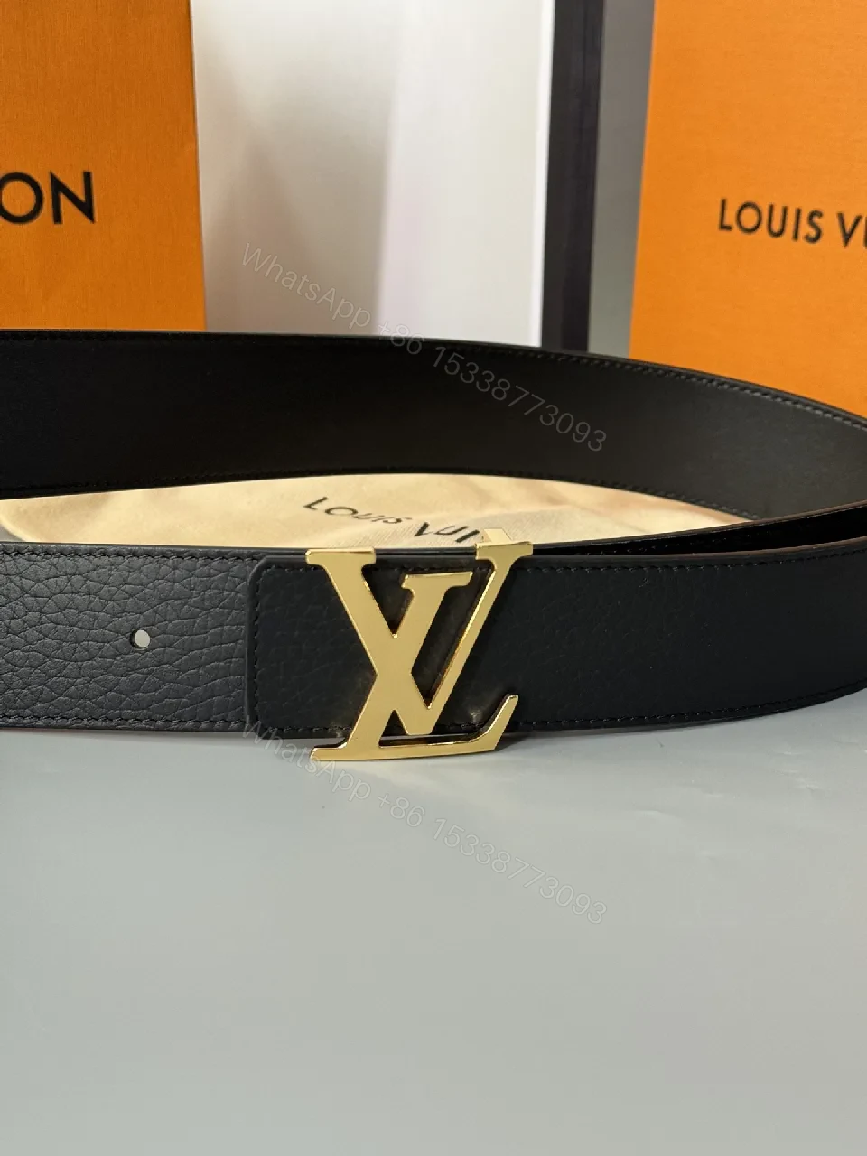 View 7 of Chic Black Leather Belt with Gold Buckle - Luxury Poise