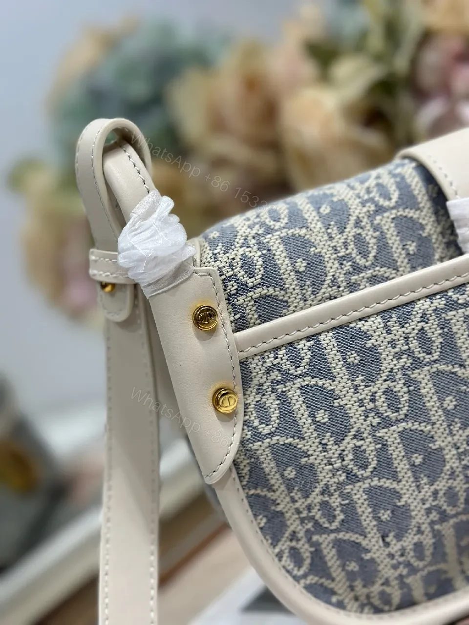 View 7 of Textured Denim-Trim Micro Bag with Gold-Hardware