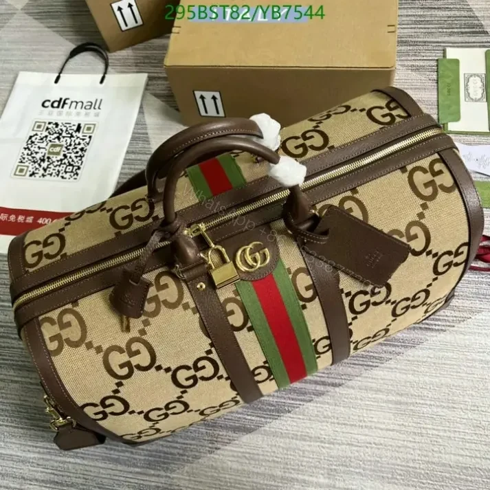 View 2 of Gucci GG Jumbo Beige Large Travel Bag Replica YB7 in Camel Canvas
