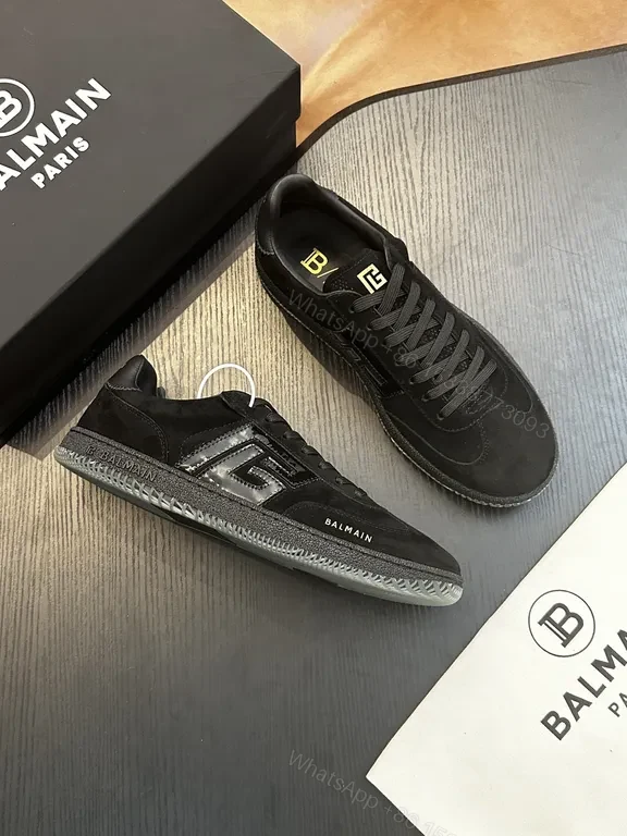 View 6 of Black Suede Leather Sneaker — Gold Embellished, Low-Top, Replica Balmain Style