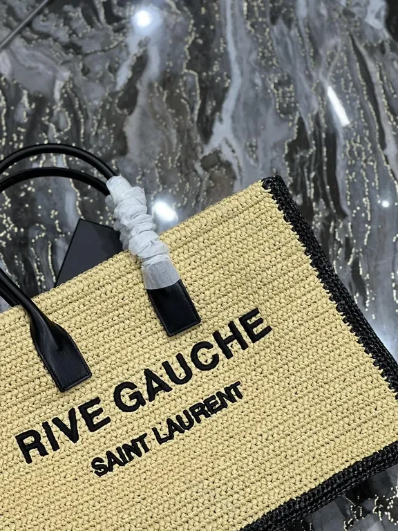 View 6 of Rive Gauche Inspired Straw Handbag â€“ Structured, Luxe Textured Carryall