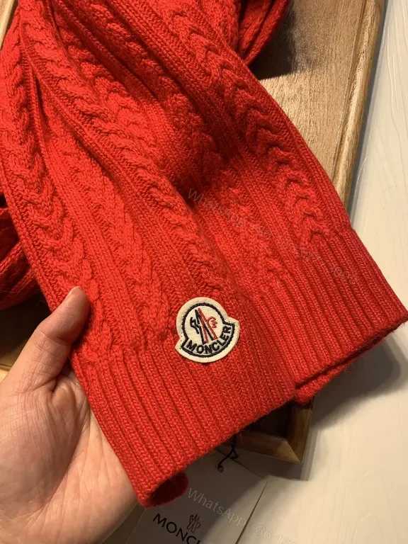 View 5 of Bold Red Cable Knit Beanie + Scarf Set by Moncler, Unisex Premium Knit