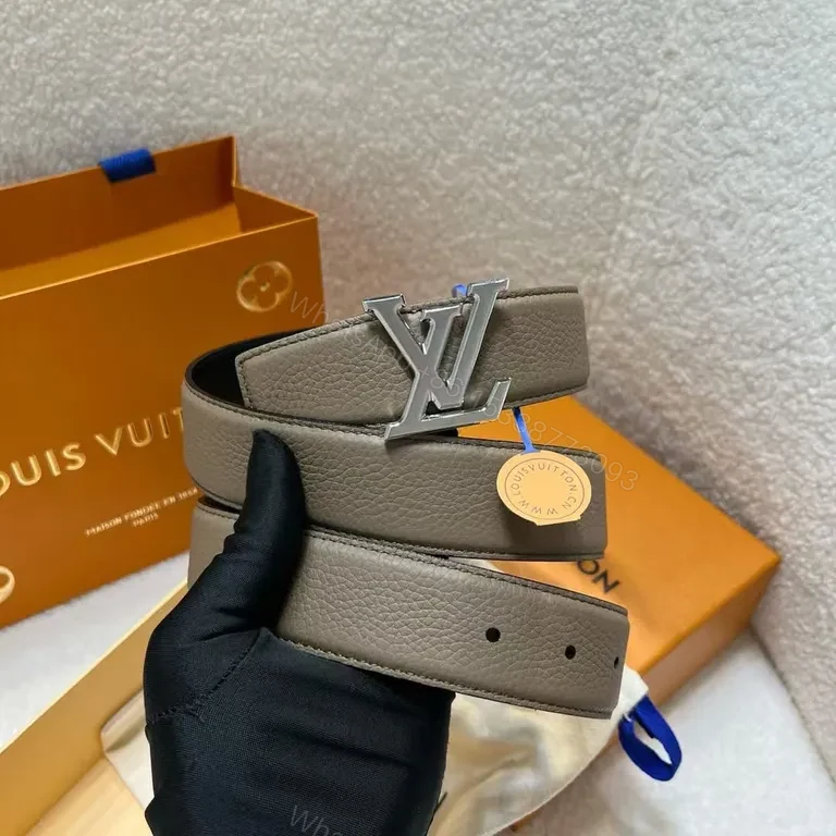 View 3 of Lux Pebbled Leather Belt with LV Emblem â€“ Modern, Versatile Belt