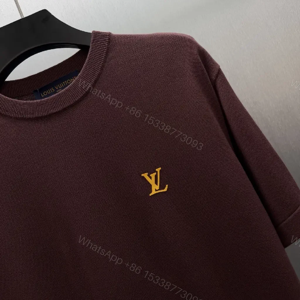 View 10 of Burgundy Cotton Tee: Minimal Luxury, LV Crest Shirt
