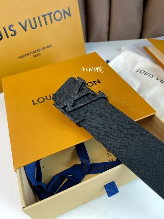 View 6 of Black Leather Belt with LV-Inspired Buckle, 40mm, Premium Calfskin