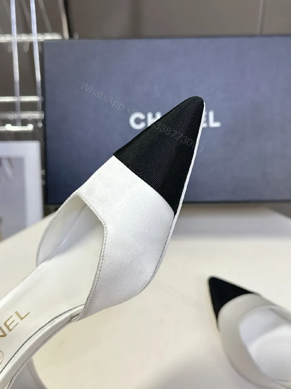 View 5 of White & Black Pointed-Toe Heel with Ankle Strap - Designer-Inspired Luxe Heel