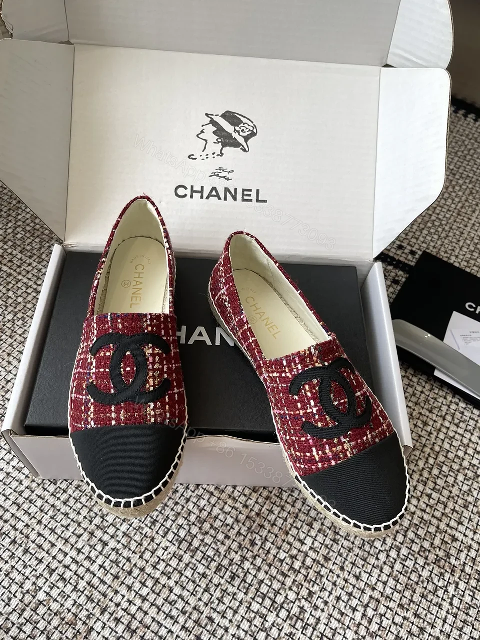 View 9 of Red Tweed Espadrille Loafer with Double-C Logo