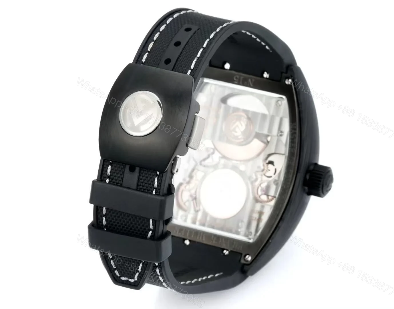 View 8 of Franck Muller Carbon Tourbillon Replica 46MM Premium Black Skeleton Rubber Strap Edition FM-CARBON-TOURBILLON-BLK-RUB-46