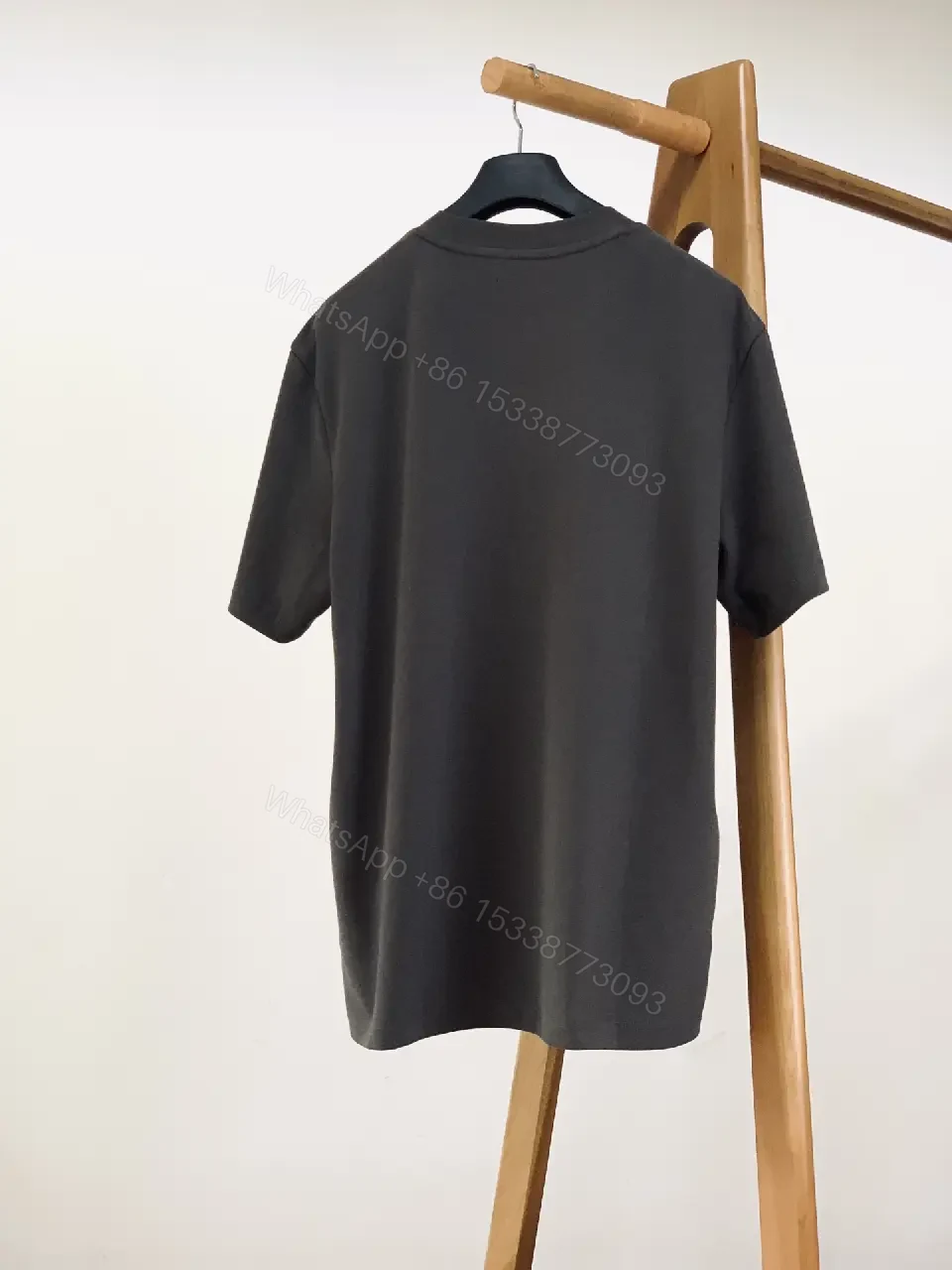 View 2 of Charcoal Cotton Casual Tee with Subtle Distressed Logo