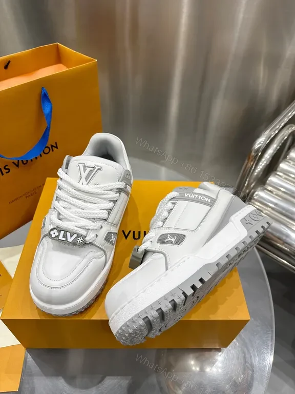 View 9 of White LV-Inspired Luxury High-Top Sneaker with Texture and Comfort