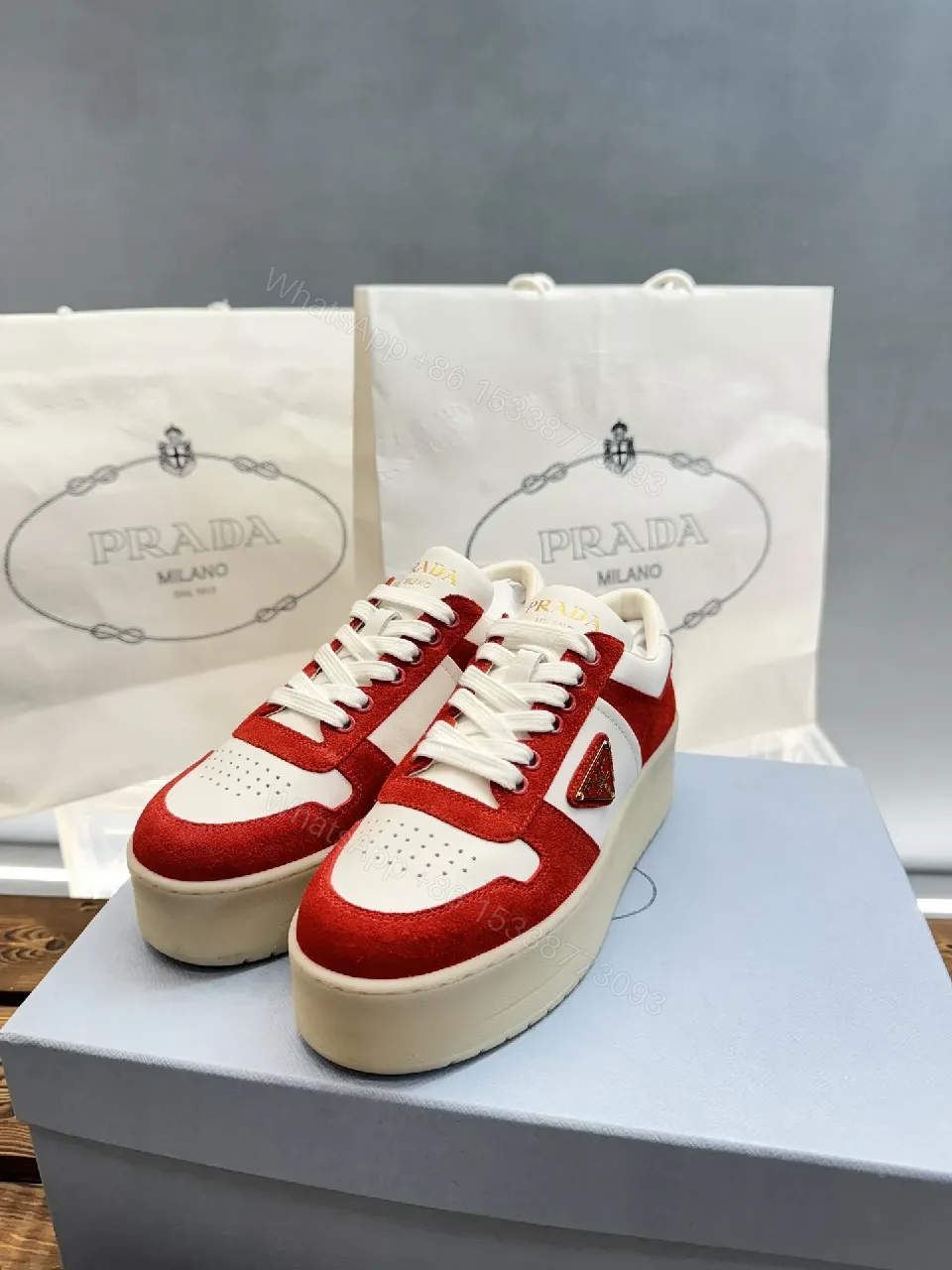 View 5 of Bold Red & White Platform Sneaker: Luxe Crest Edition