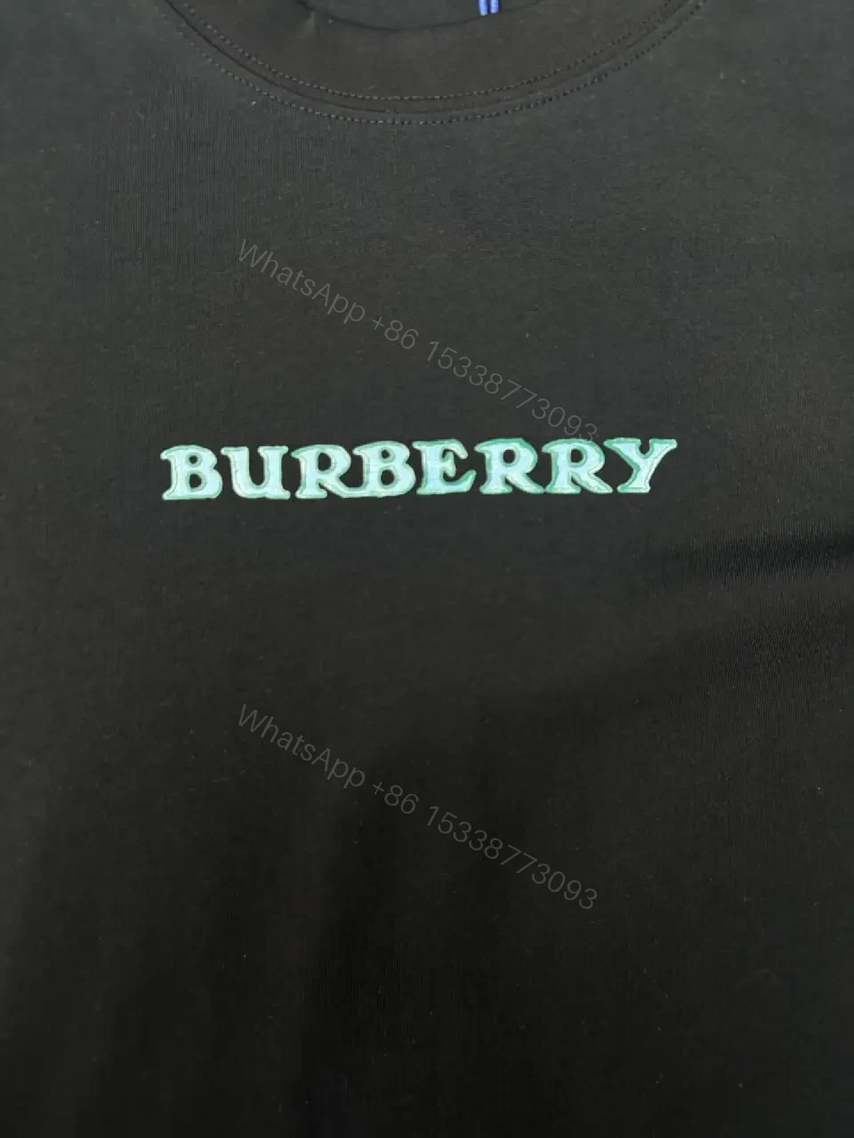 View 10 of Black Cotton Jersey T-shirt Mint-Green Burberry Logo Short Sleeve Tee