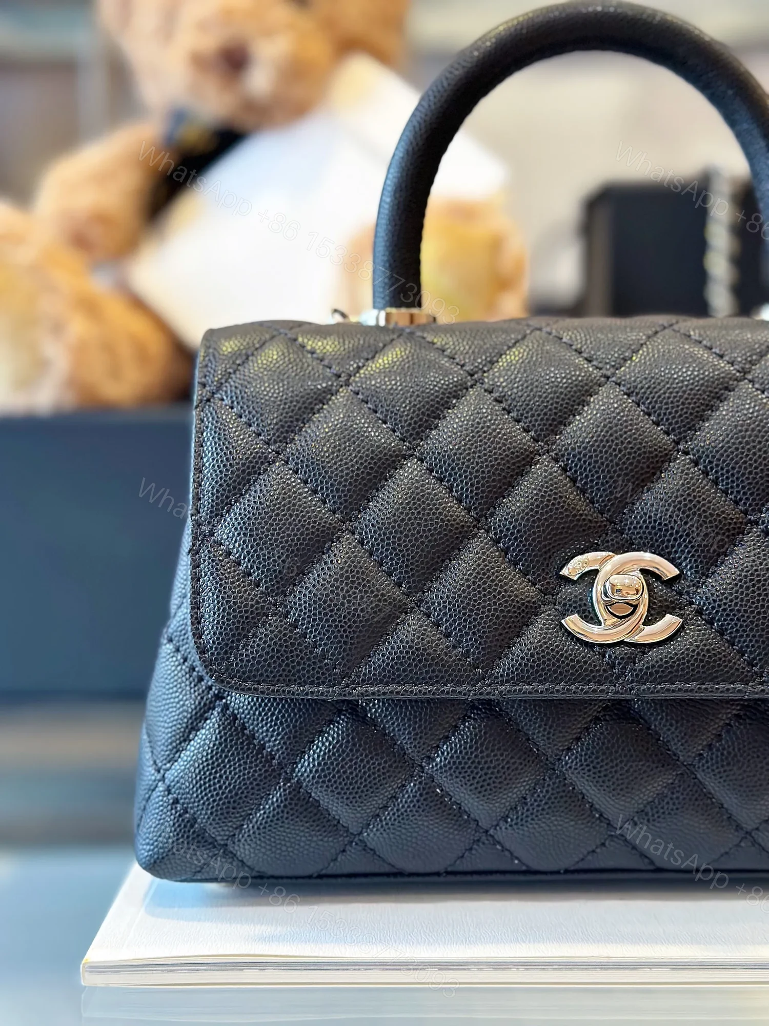 View 2 of Chanel Coco Handbag Leather Black With Silver Lock 23cm