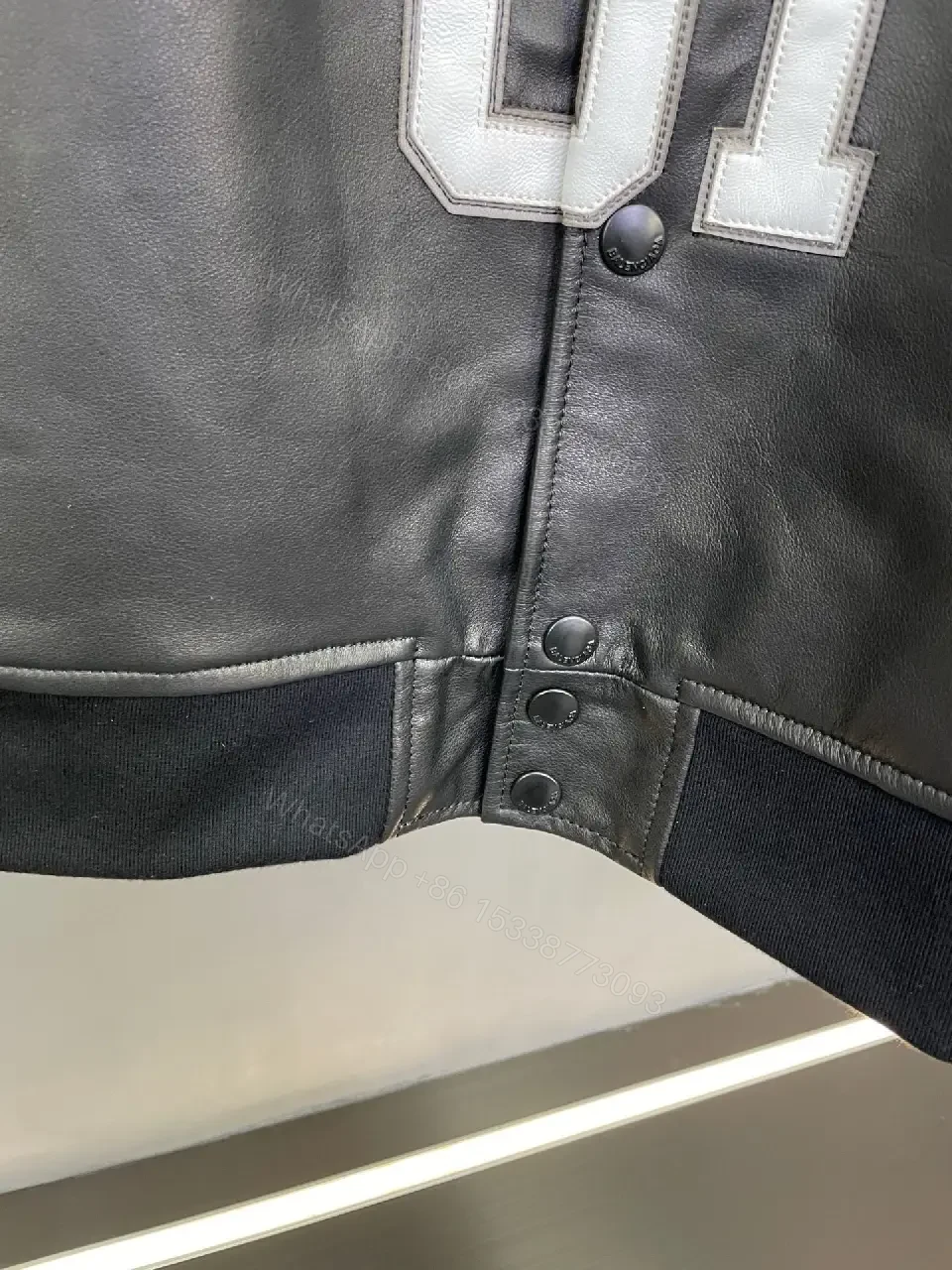 View 9 of Bold Leather-Backed Varsity Jacket with Script Detail