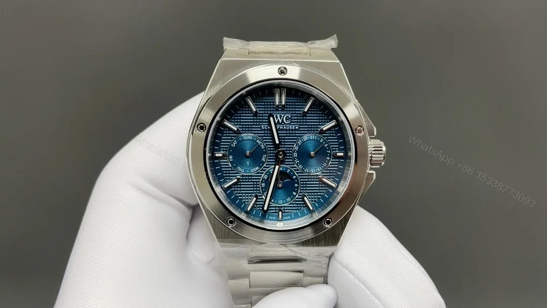 IWC Ingenieur Blue Replica 42MM Premium Perpetual Calendar Steel Bracelet Edition RG-IWC-INGENIEUR-BLUE-42 — view 1