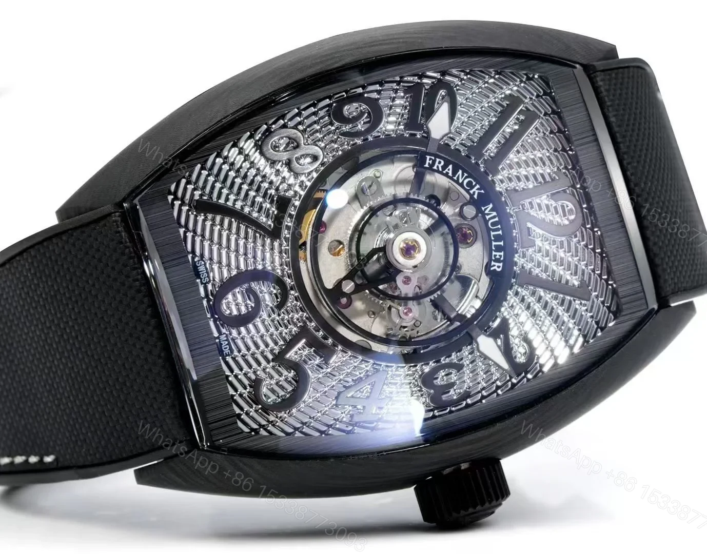 View 2 of Franck Muller Carbon Tourbillon Replica 46MM Premium Black Skeleton Rubber Strap Edition FM-CARBON-TOURBILLON-BLK-RUB-46