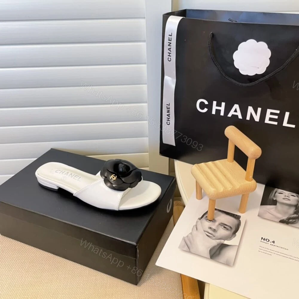 View 6 of Chanel Black Camellia Slides White