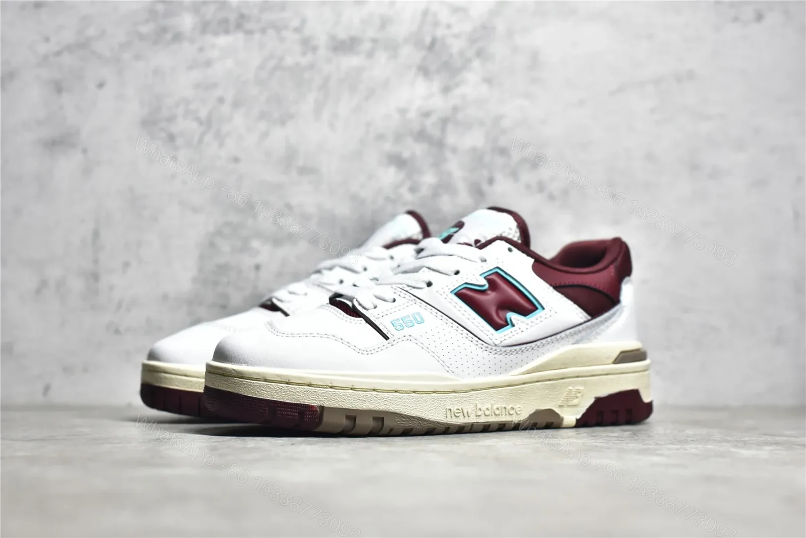 View 2 of New balance 550 White and Wine Red